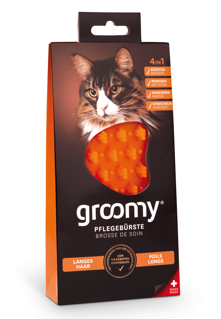 GROOMY Pflegebuerste fuer langes Katzenhaar, orange